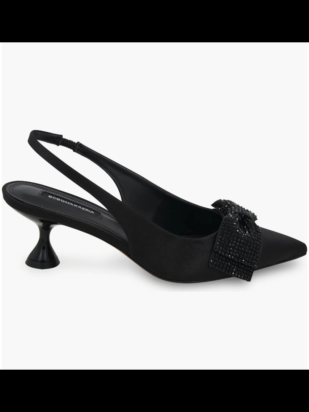 NWT BCBGMaxAzria Size 7.5 Black Crystal Bow Kitten Heel Pumps Preppy Coquette - Picture 2 of 12